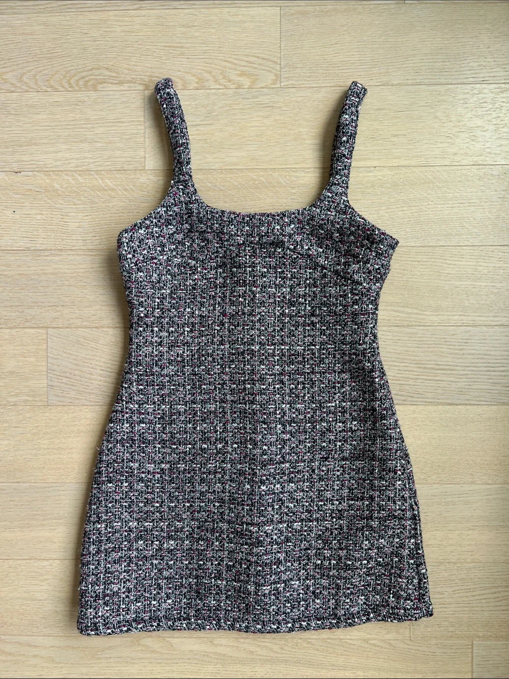 Zara Pink and Black Tweed Strap Mini Dress
